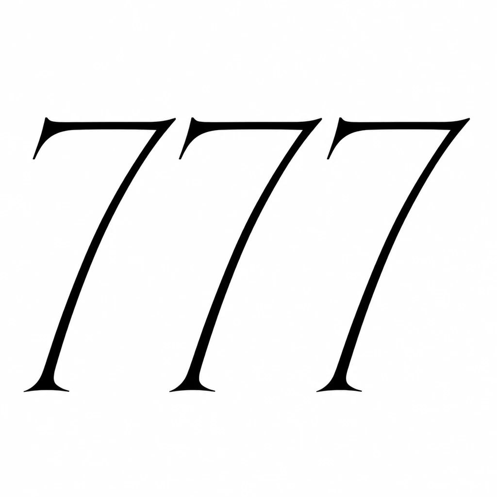 777 tattoo design in fine typography, three slim digit sevens
