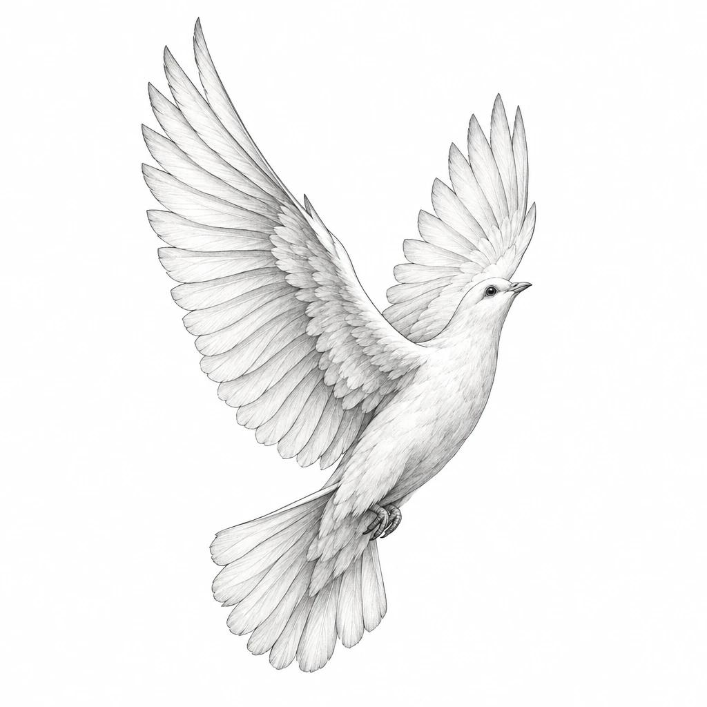 Dove tattoo design taking flight upward with wings widely spread