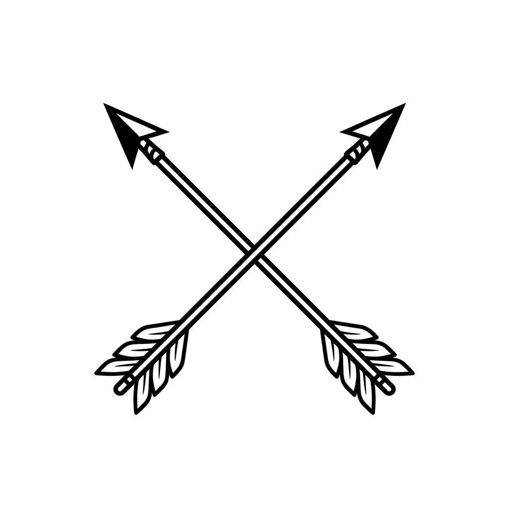 Minimalist tattoo design of two crossed arrows, black lines on a white background.