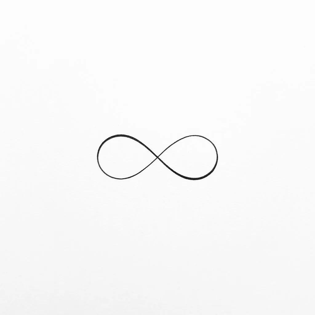 Minimalist fine line infinity symbol tattoo design on a plain white background.