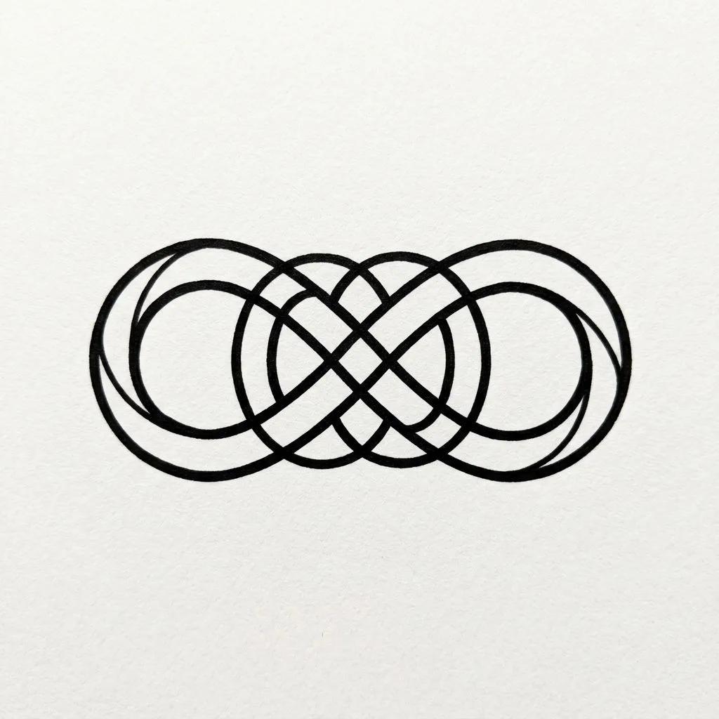 Minimalist tattoo design of two interlocking infinity symbols in black ink on a white background.