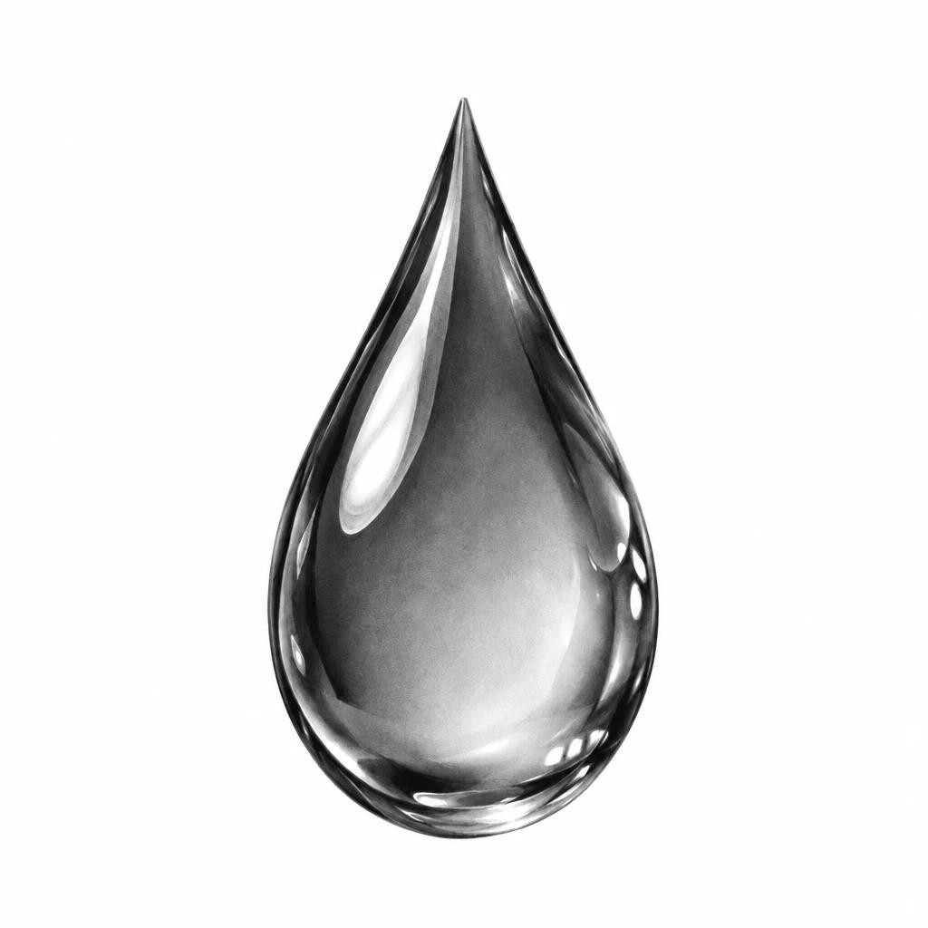 Realistic teardrop tattoo design in black and grey with light reflections and smooth shading
