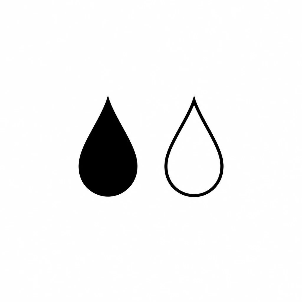Comparison between a filled teardrop tattoo, solid black, and an empty teardrop reduced to its outline
