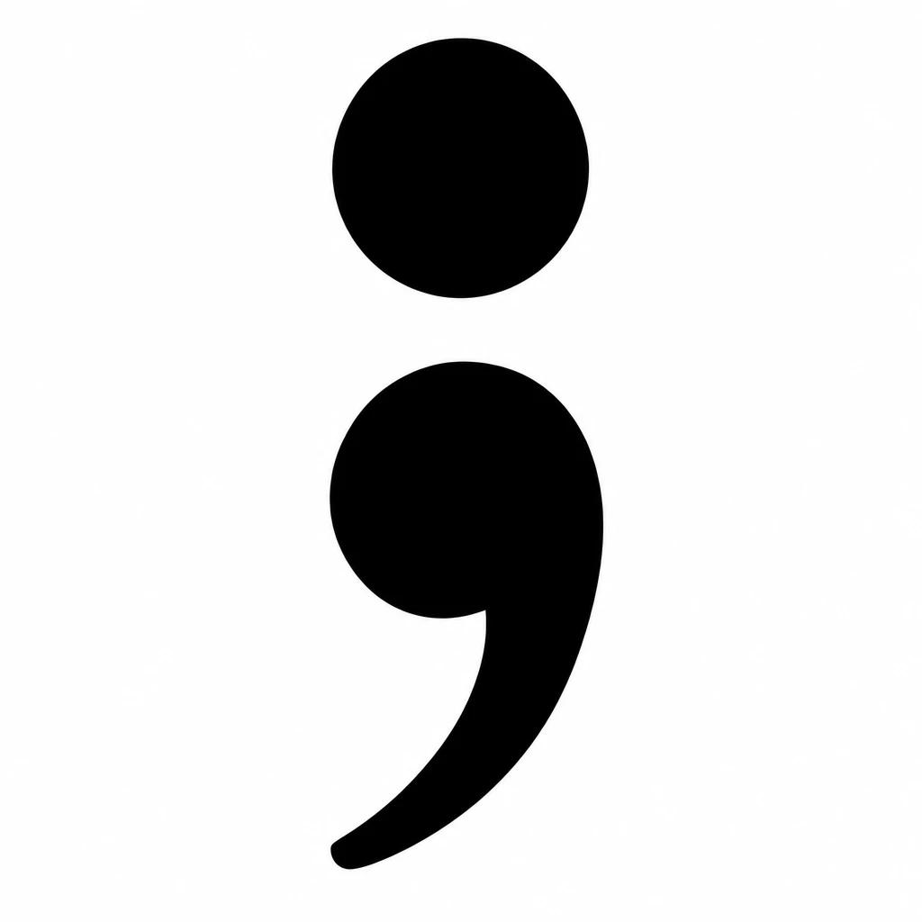 Tattoo design of a single semicolon, a solid dot above a comma, in black