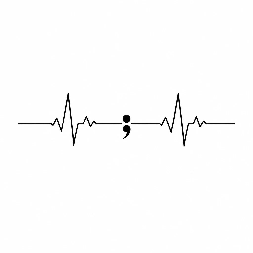 Tattoo design of a heartbeat EKG line crossed by a semicolon at its centre