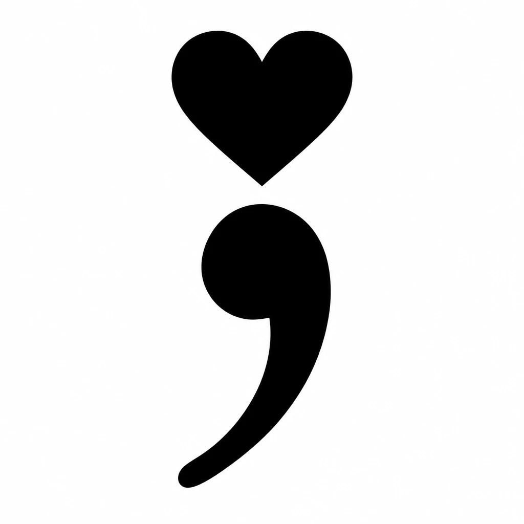 Semicolon tattoo design where the upper dot is replaced by a small solid heart