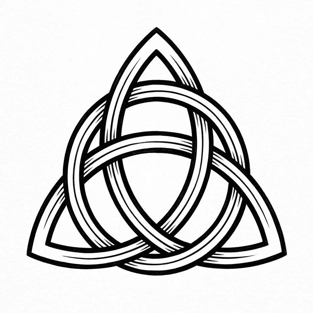 Celtic triquetra tattoo design interwoven with a circle, blackwork style on a white background.
