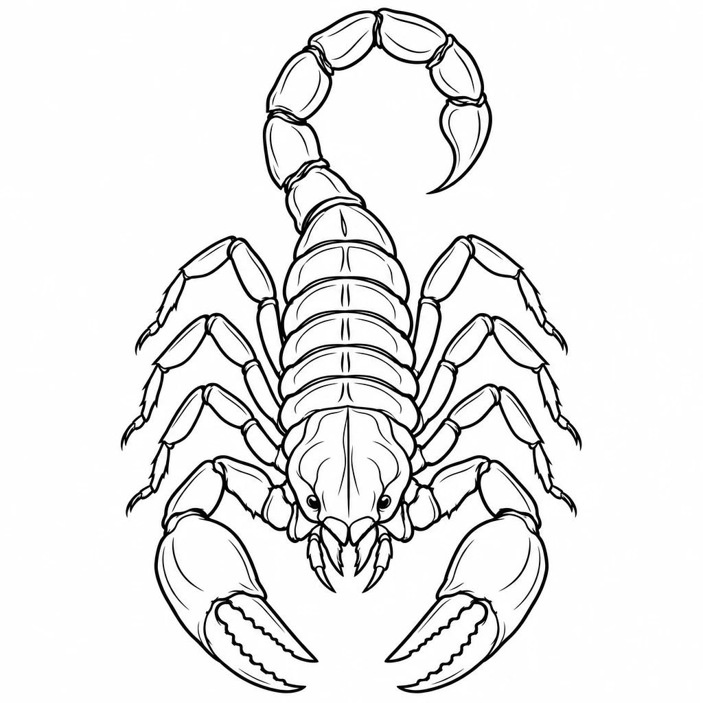 Fine-line scorpion tattoo design seen from above, carapace drawn in simple outlines
