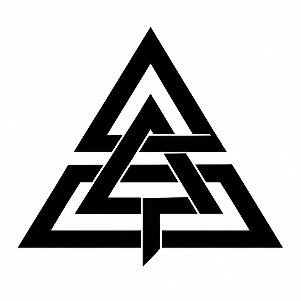 Valknut tattoo design, three interlocked triangles forming a continuous knot in solid black