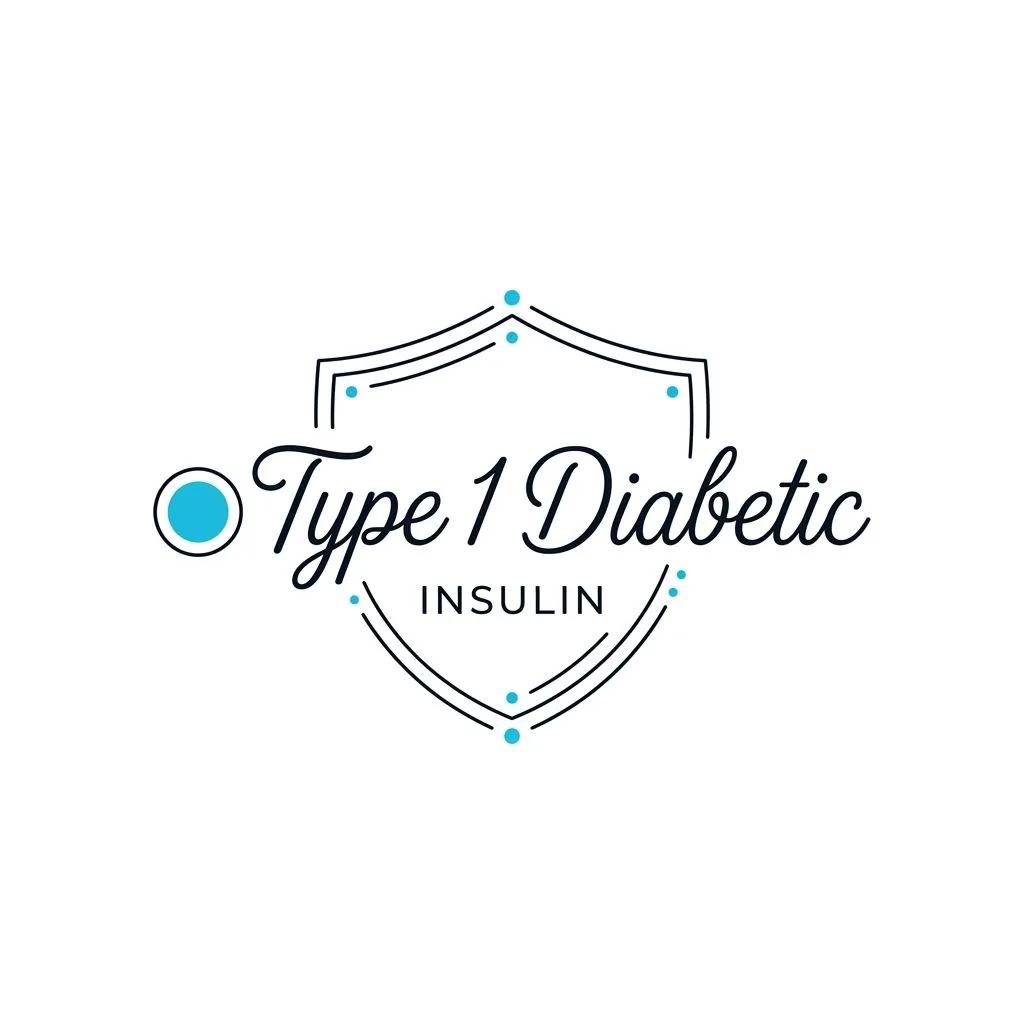 Medical alert tattoo design 'Type 1 Diabetic' with a blue circle and minimalist shield frame.