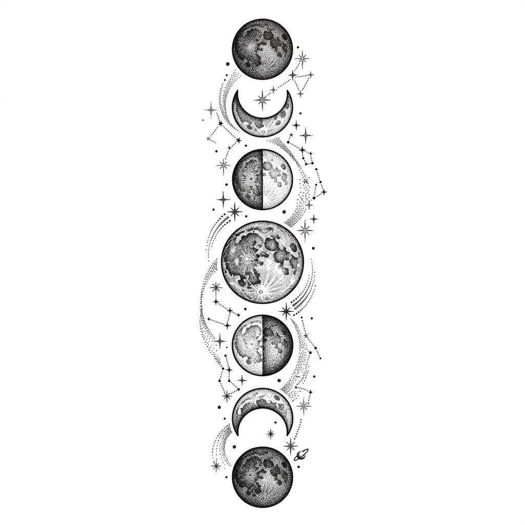 idée tatouage avant-bras phases lunaires dotwork