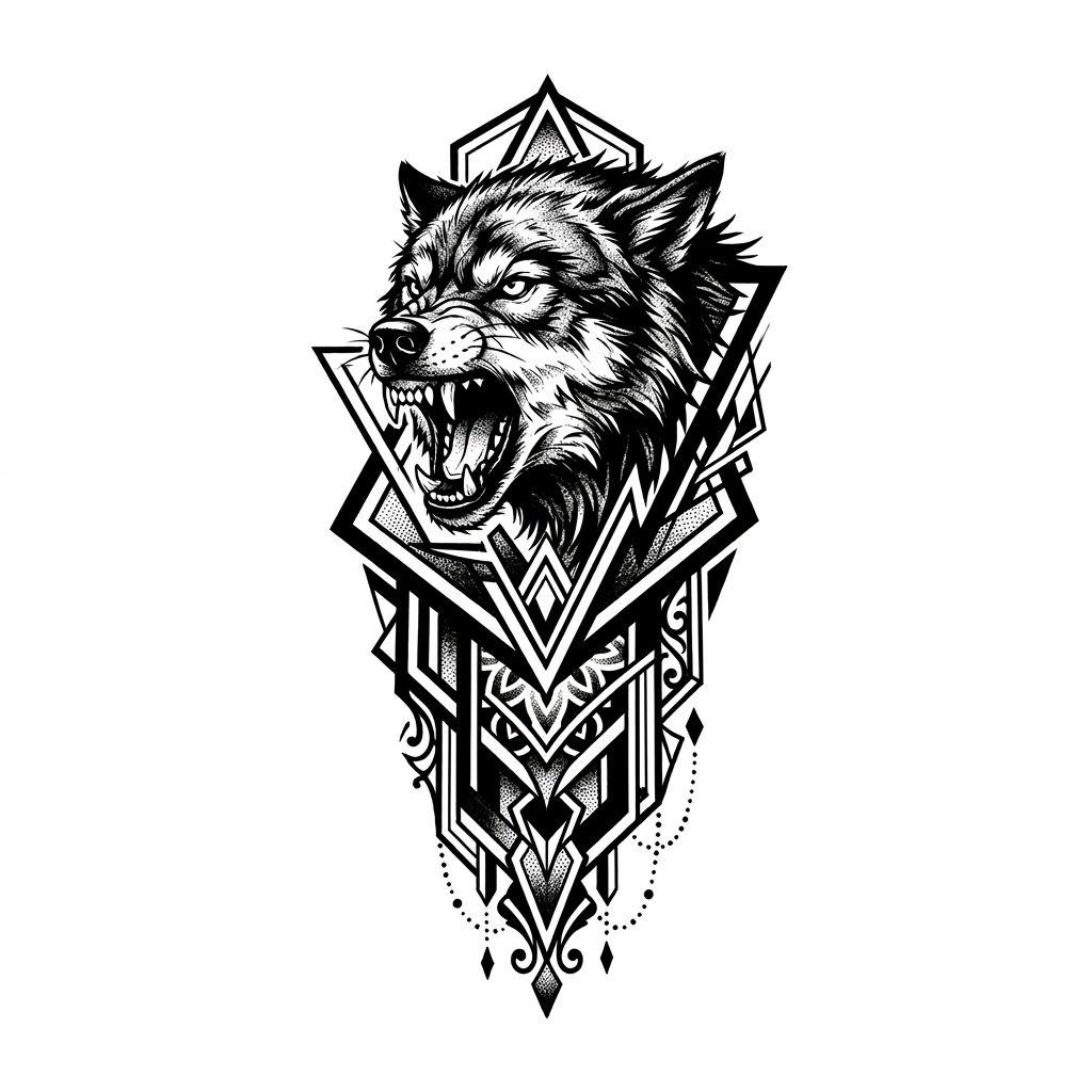 forearm-tattoo blackwork wolf