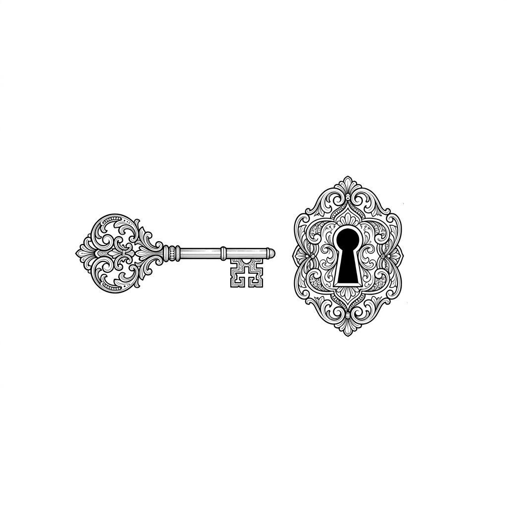 best friend-tattoo key and lock in fine line