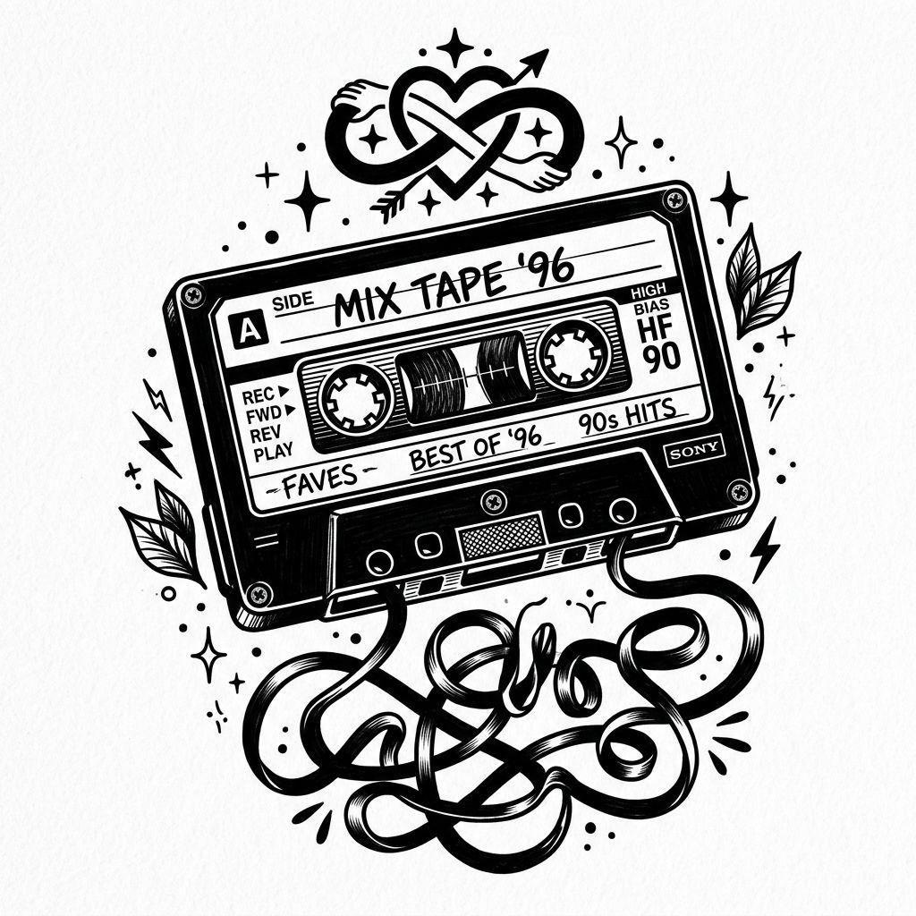 best friend-tattoo cassette tape in blackwork