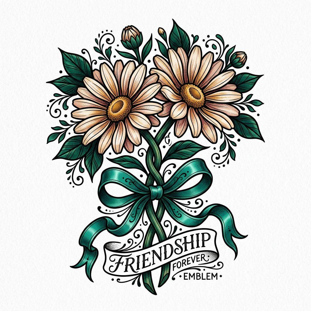 best friend-tattoo daisies in neo-traditional