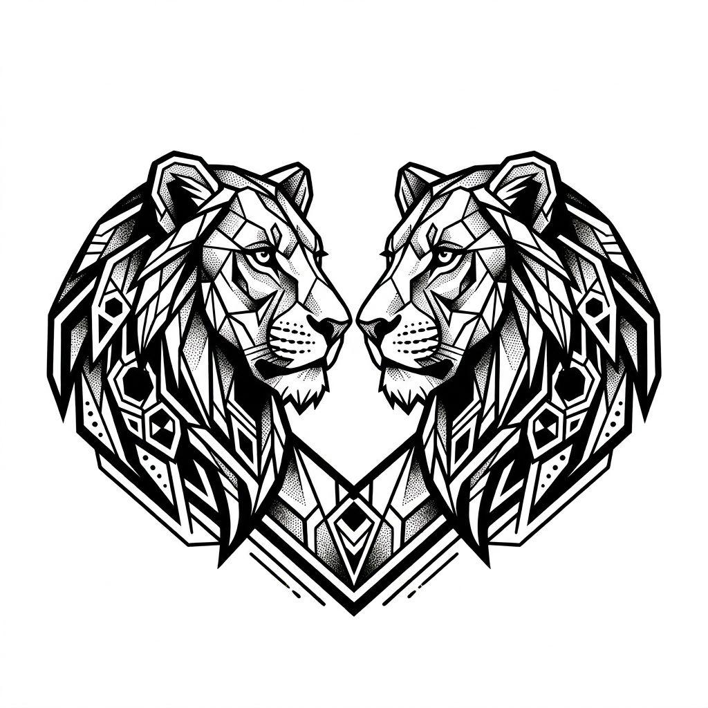 best friend-tattoo lionesses in blackwork