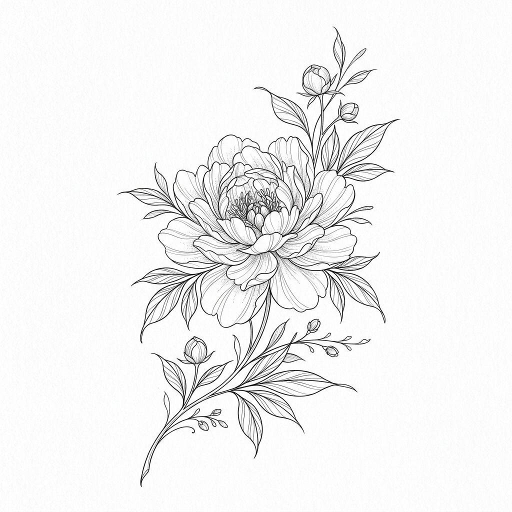 flower-tattoo fine line peony