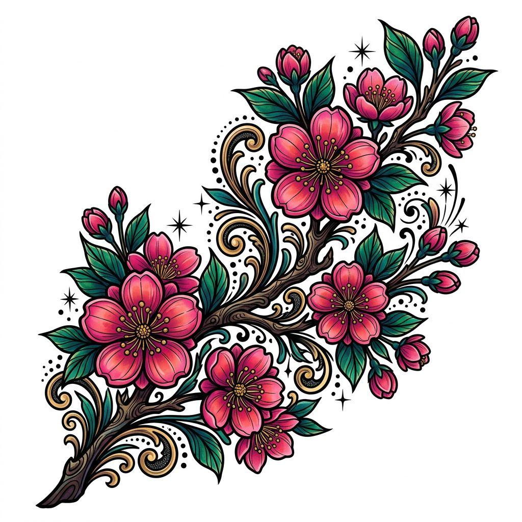 flower-tattoo neo traditional cherry blossom