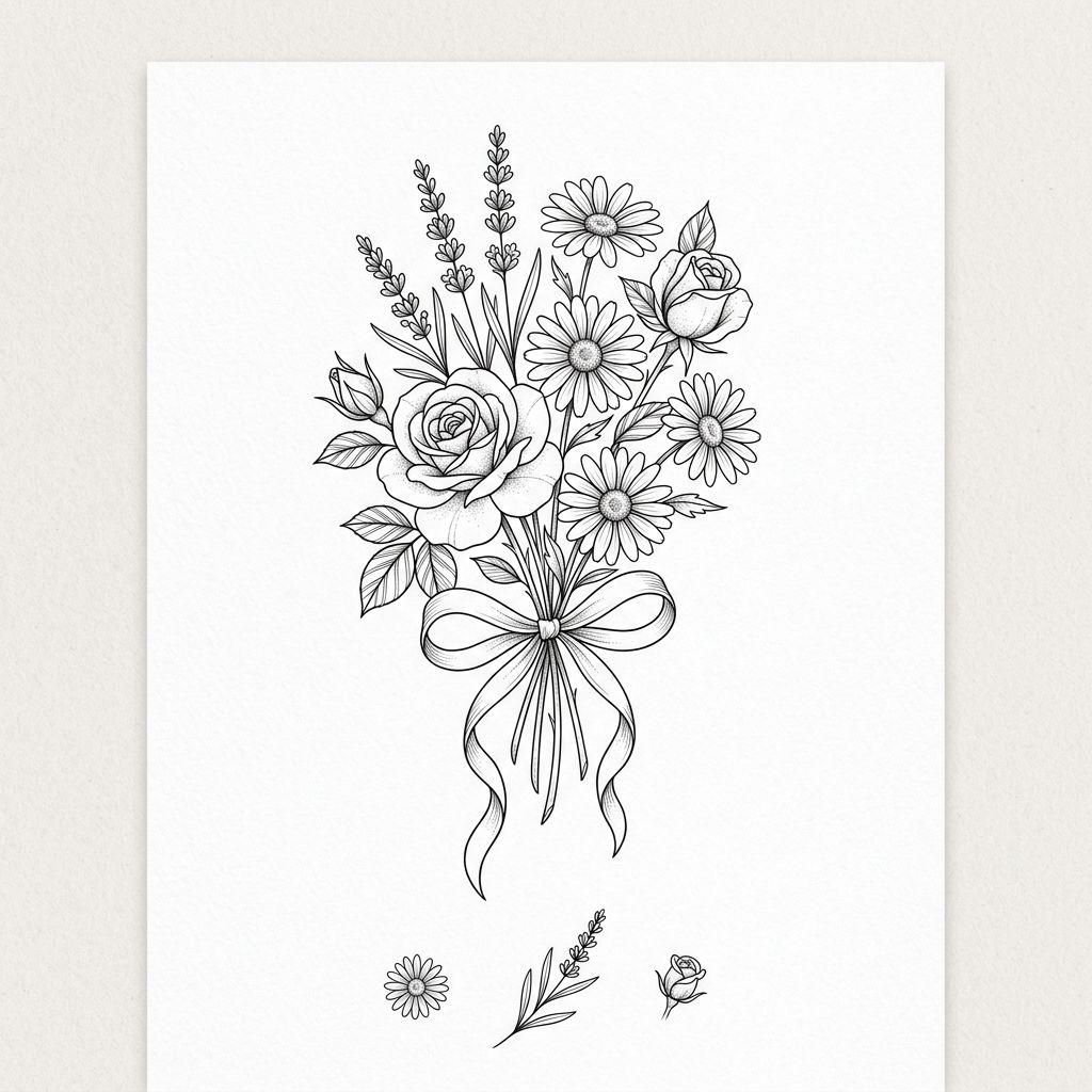 flower-tattoo composed bouquet