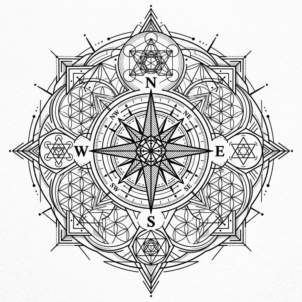 idée tatouage bras homme boussole géométrique