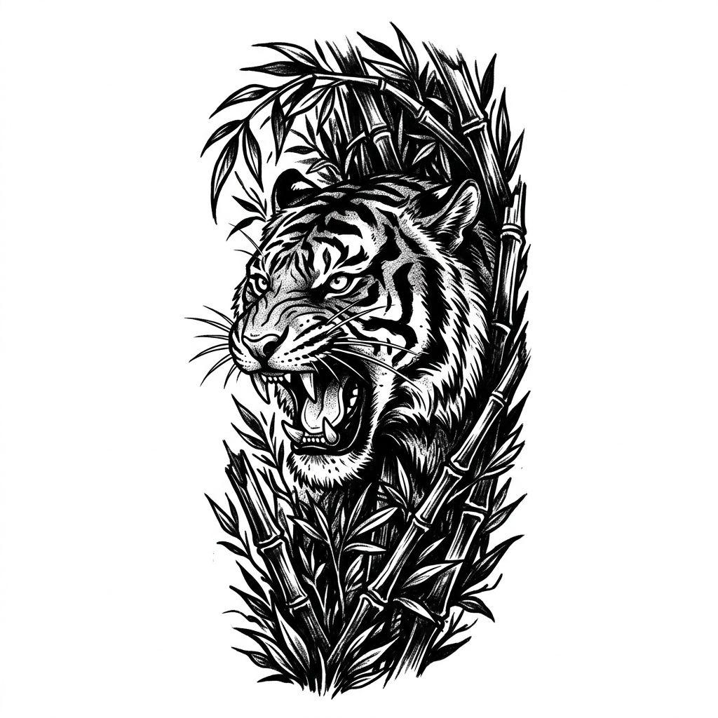 idée tatouage bras homme tigre puissant