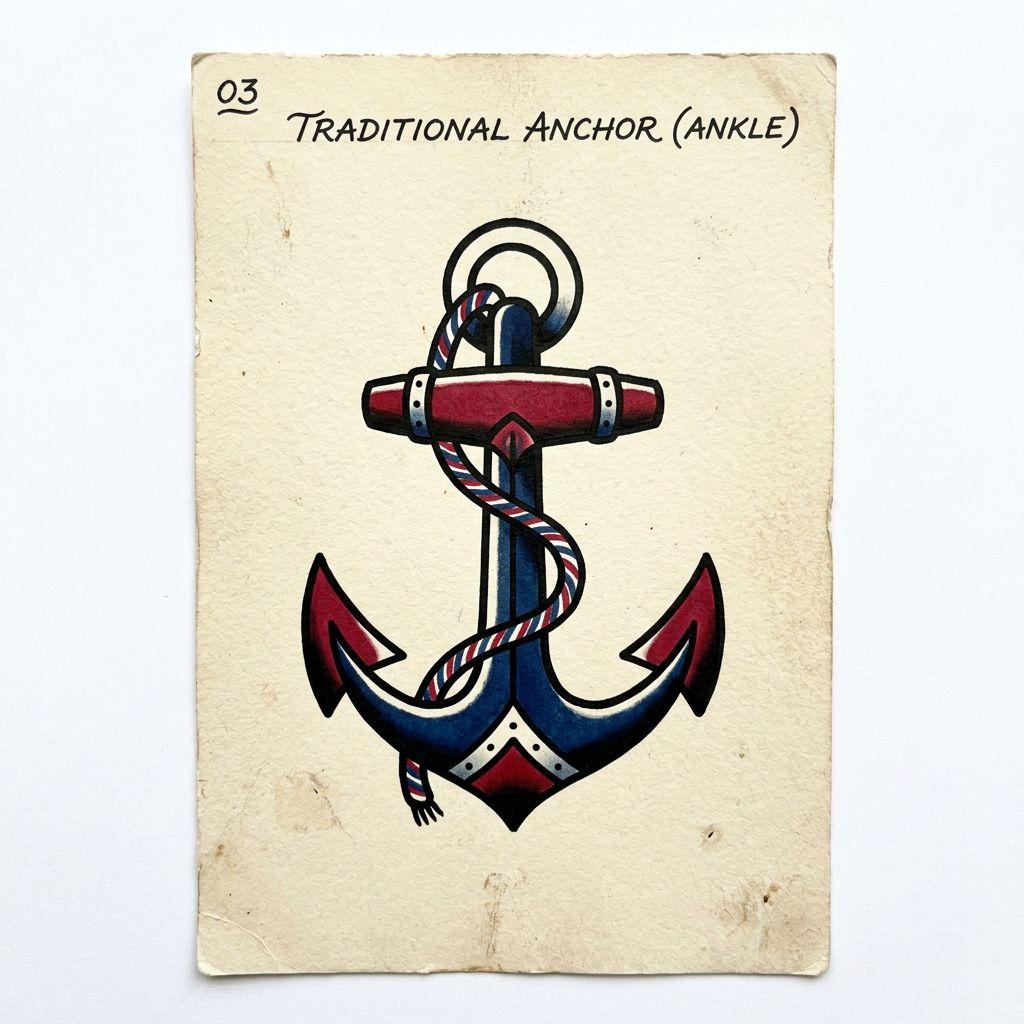 ankle-tattoo old school anchor