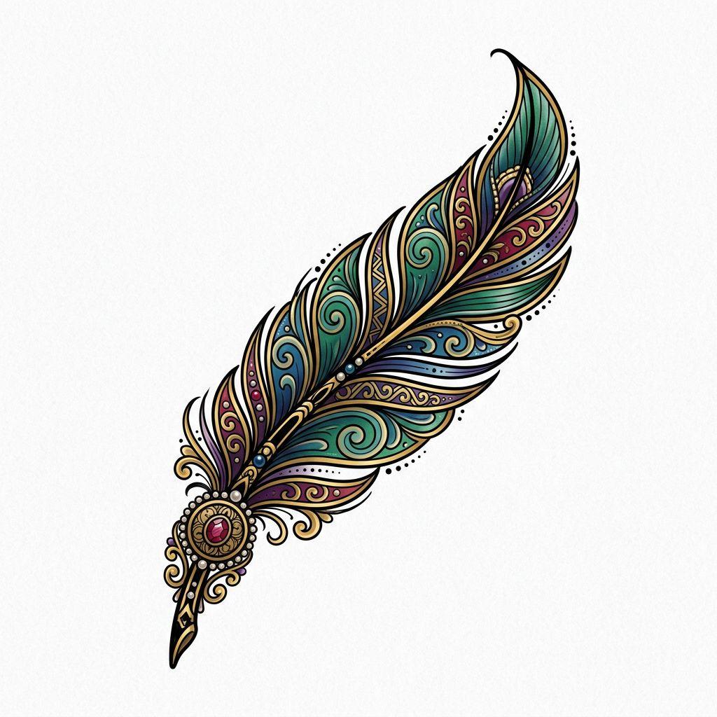 ankle-tattoo neo-traditional feather