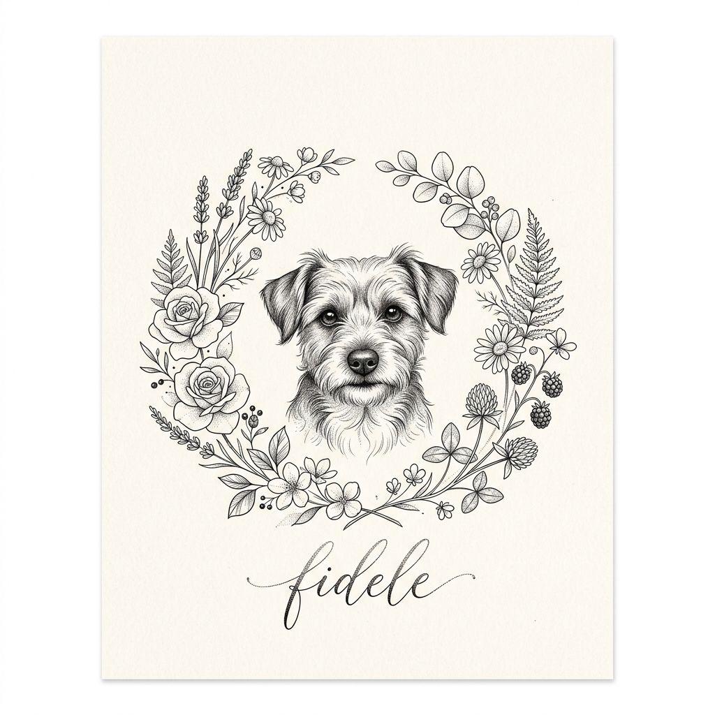 dog-tattoo dog with flowers