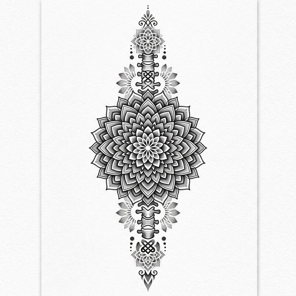 spine-tattoo dotwork back mandala