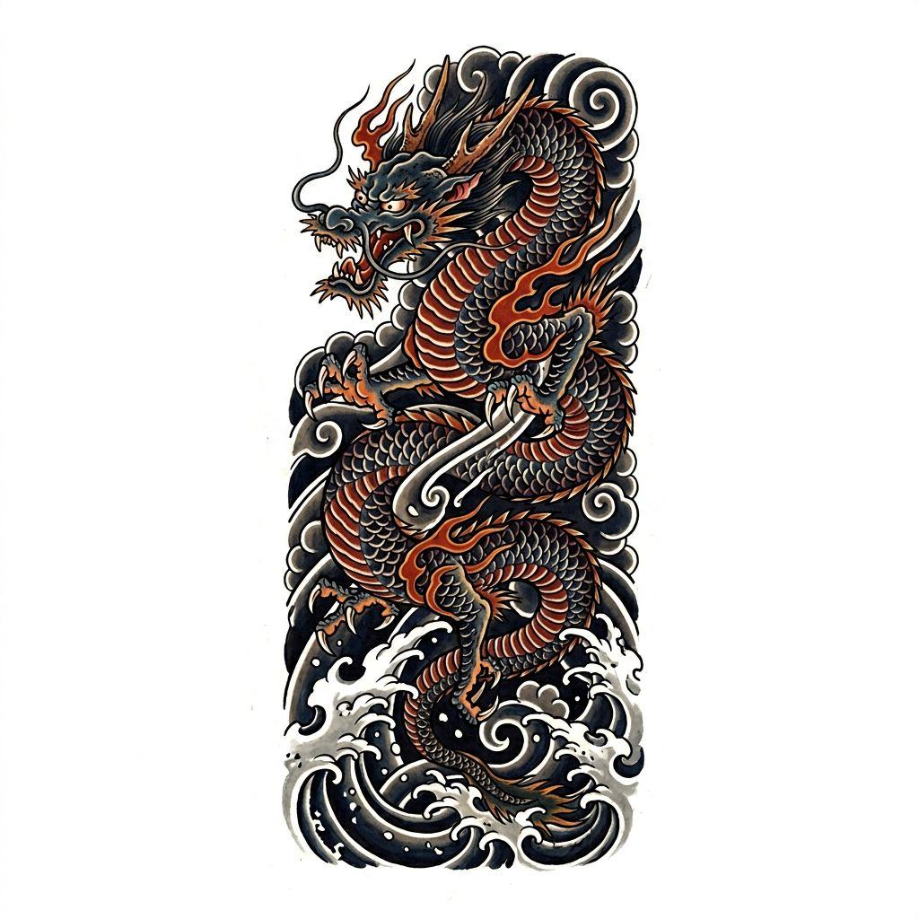 spine-tattoo vertical japanese dragon