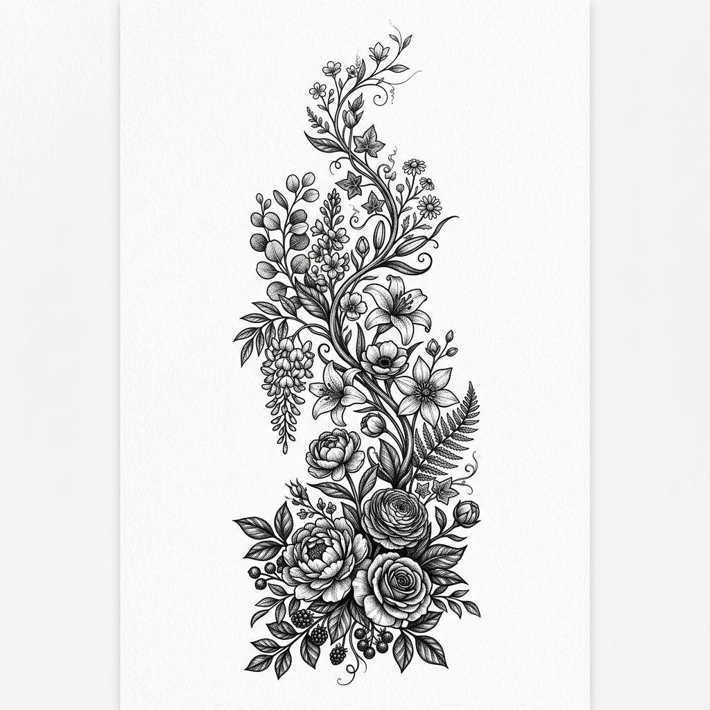 spine-tattoo rising floral vine