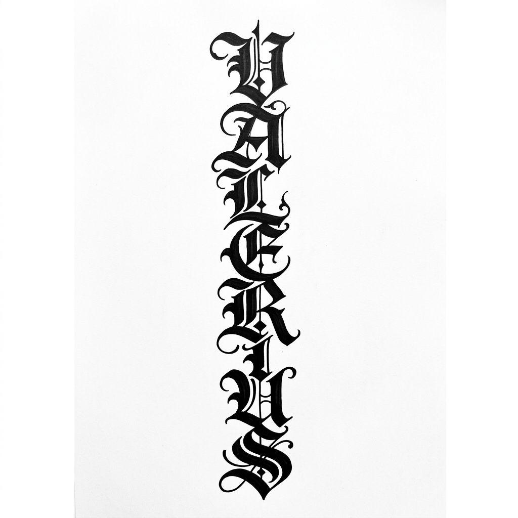 spine-tattoo vertical gothic lettering
