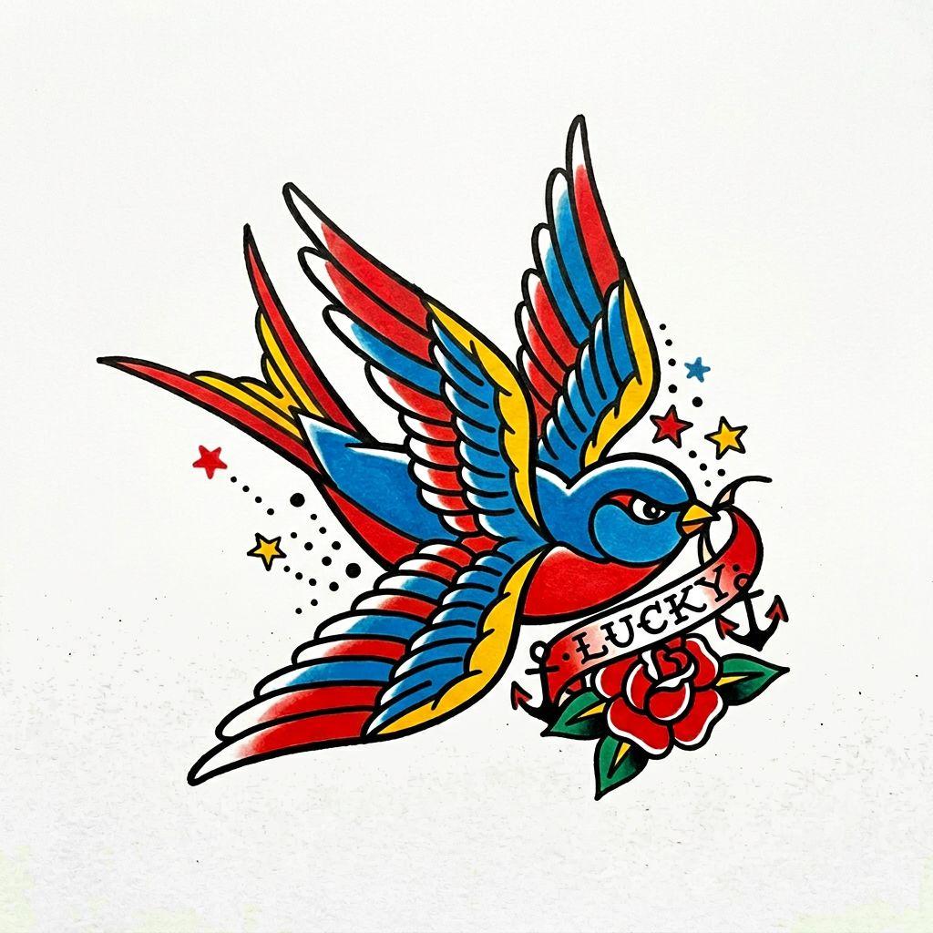 neck-tattoo old-school swallow