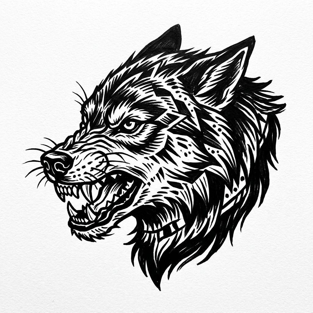 neck-tattoo wolf head