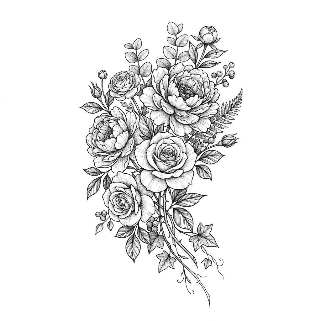 thigh-tattoo detailed bouquet