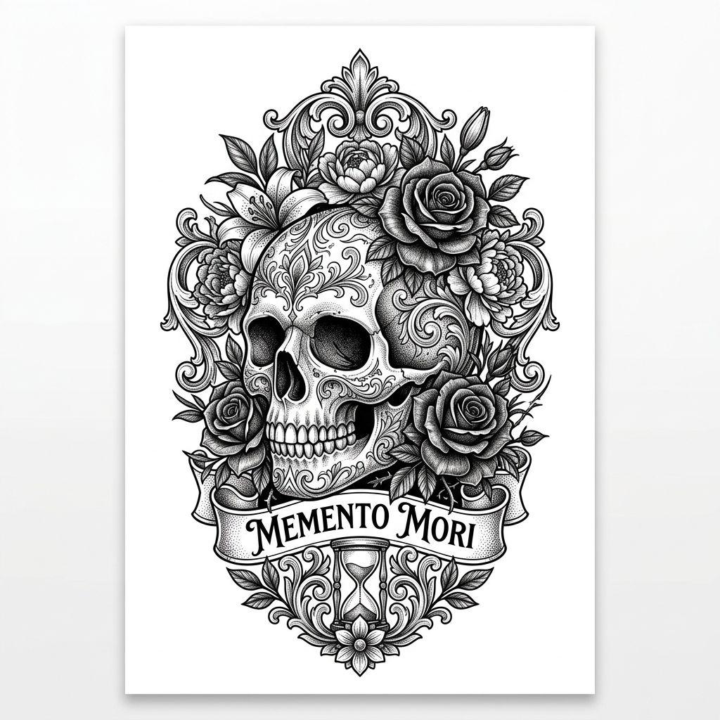 thigh-tattoo ornamental skull