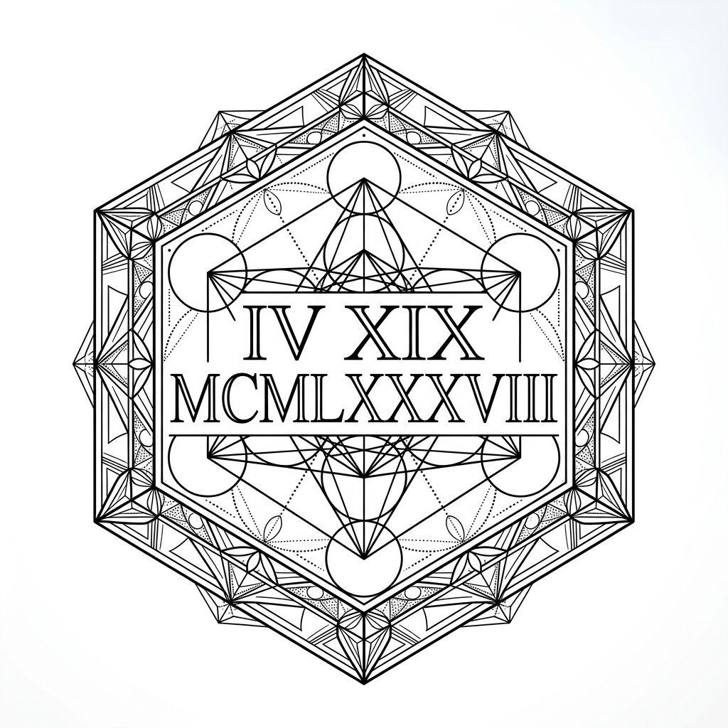 birth date-tattoo geometric roman numerals