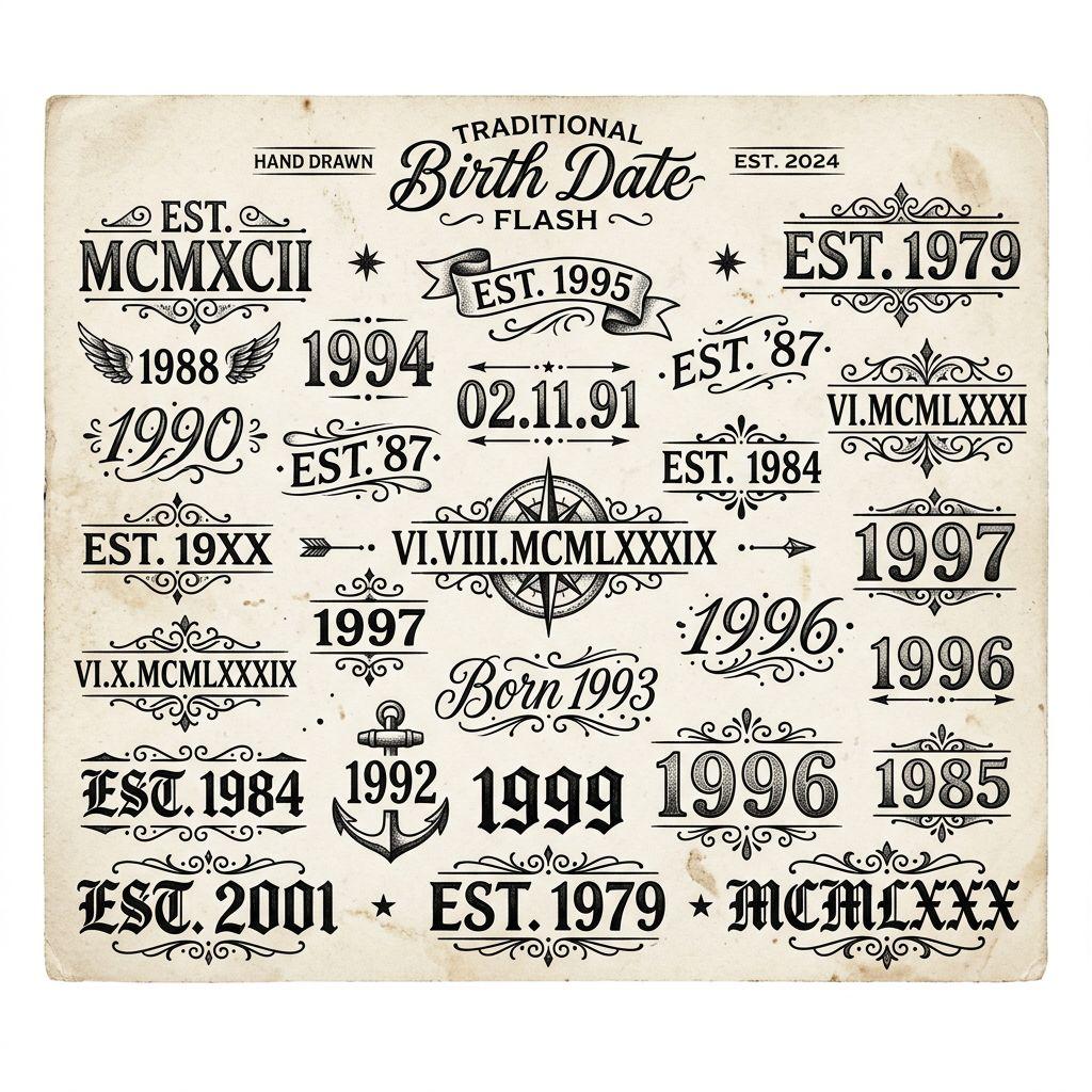 birth date-tattoo patchwork flash dates