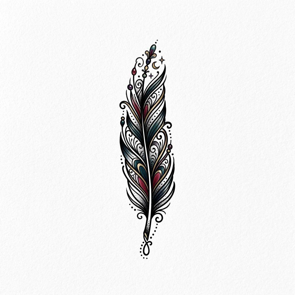 finger-tattoo neo-traditional feather