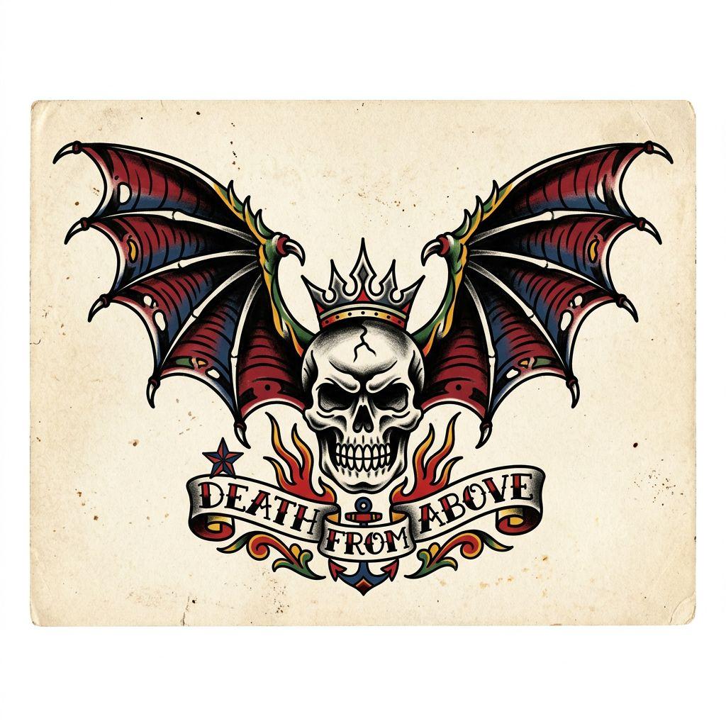back-tattoo old school winged skull