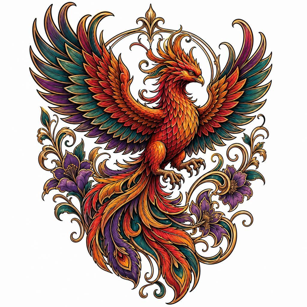 back-tattoo neo-traditional phoenix