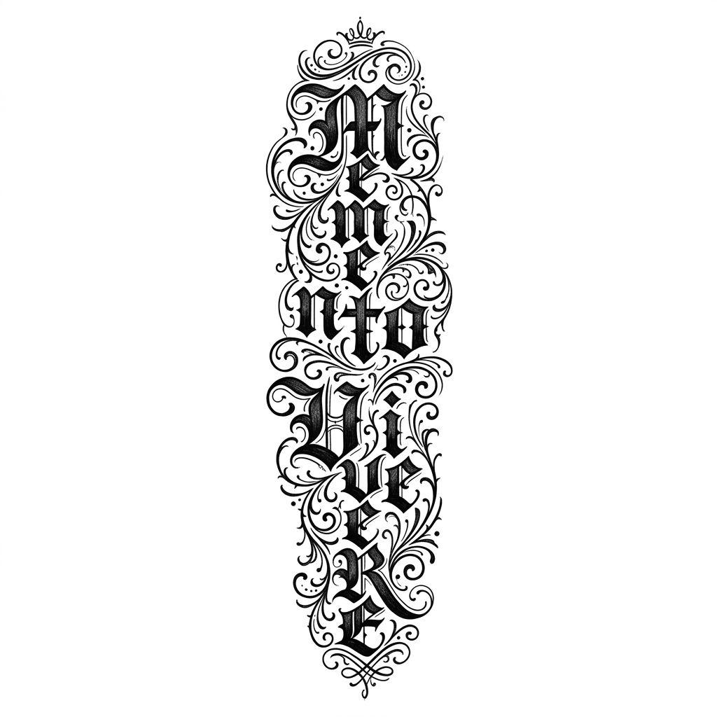 back-tattoo vertical calligraphic quote