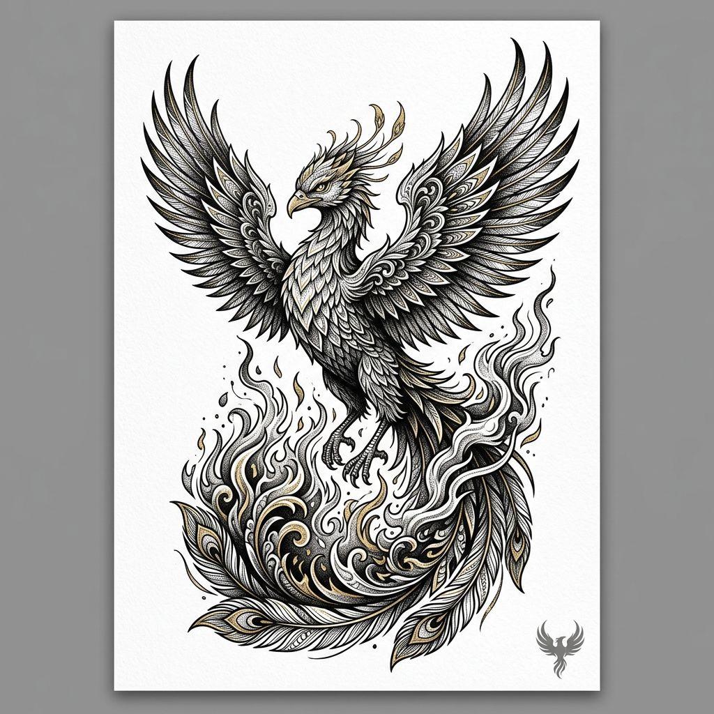 back-tattoo premium phoenix composition