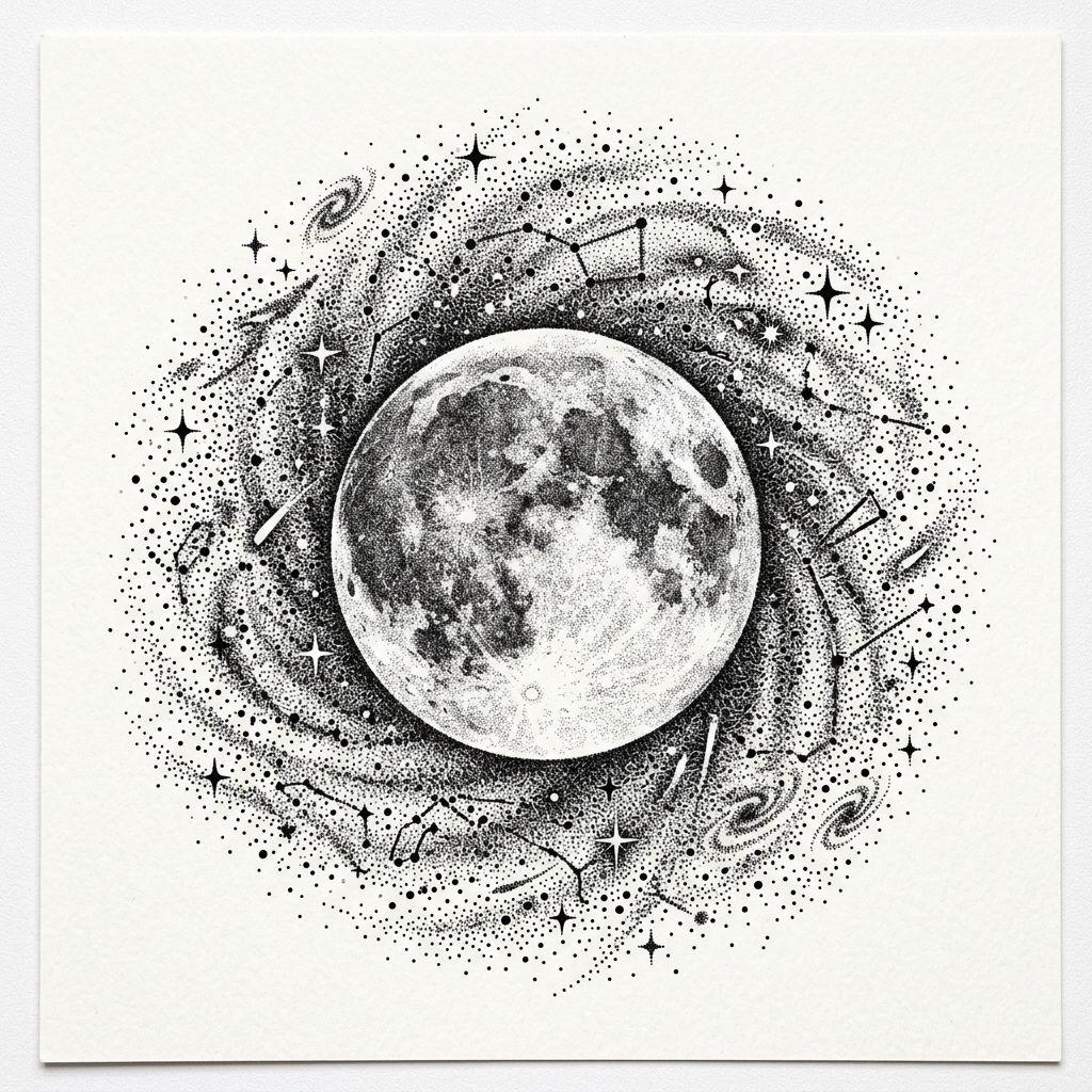 shoulder-tattoo dotwork moon