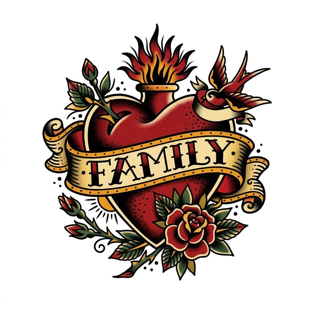 idée tatouage famille cœur old school 'family'