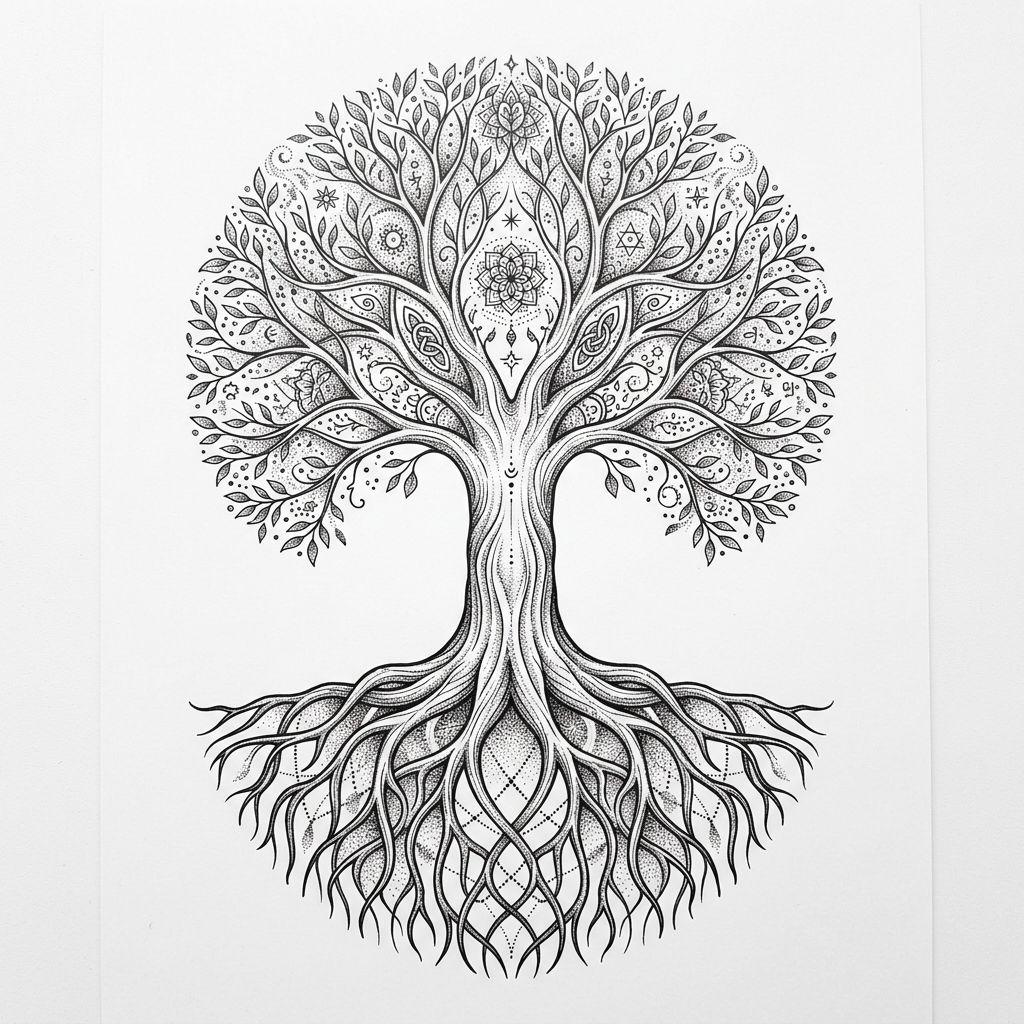 idée tatouage famille arbre de vie spirituel