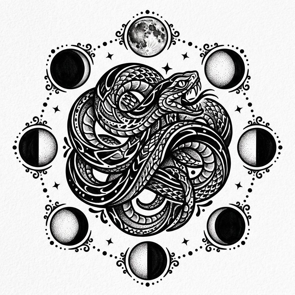 women-tattoo blackwork snake