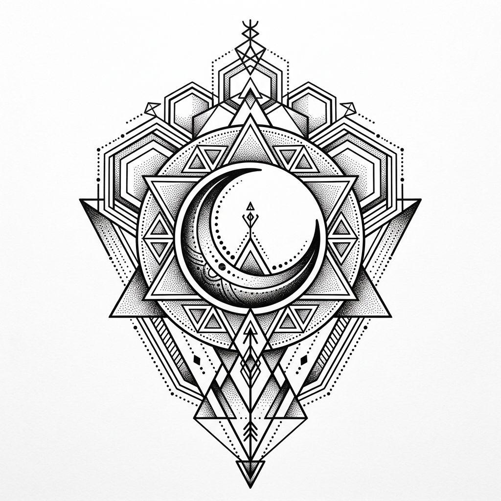 women-tattoo geometric moon