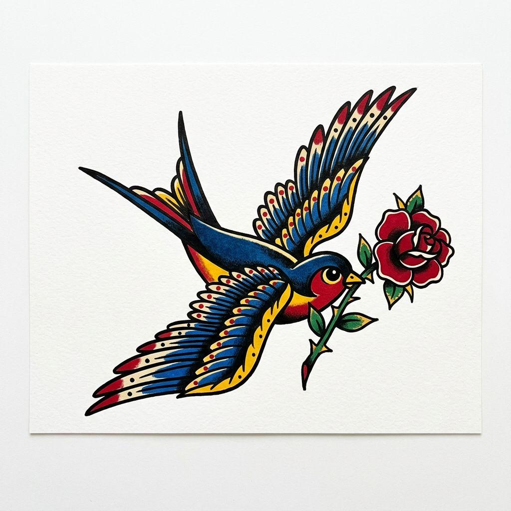 women-tattoo old-school swallow