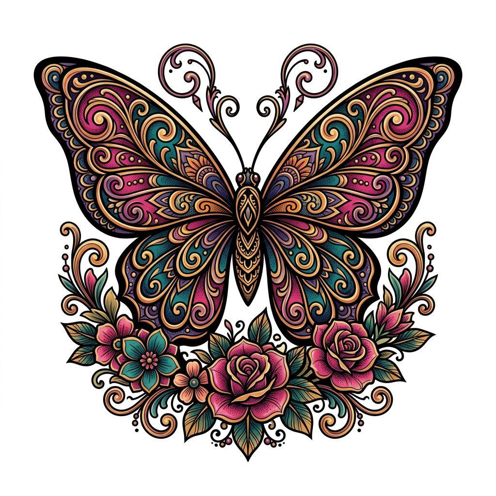 women-tattoo neo-traditional butterfly